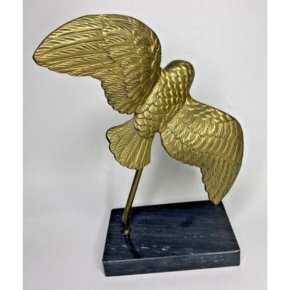 MCM Brass Flying Hunting Owl Bird Figurine Paperweight on Marble Base U91 - Picture 5 of 6